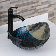 Load image into Gallery viewer, ELITE Ivan Mermaid Tempered Glass Bathroom Vessel Sink &amp; Single Lever Faucet
