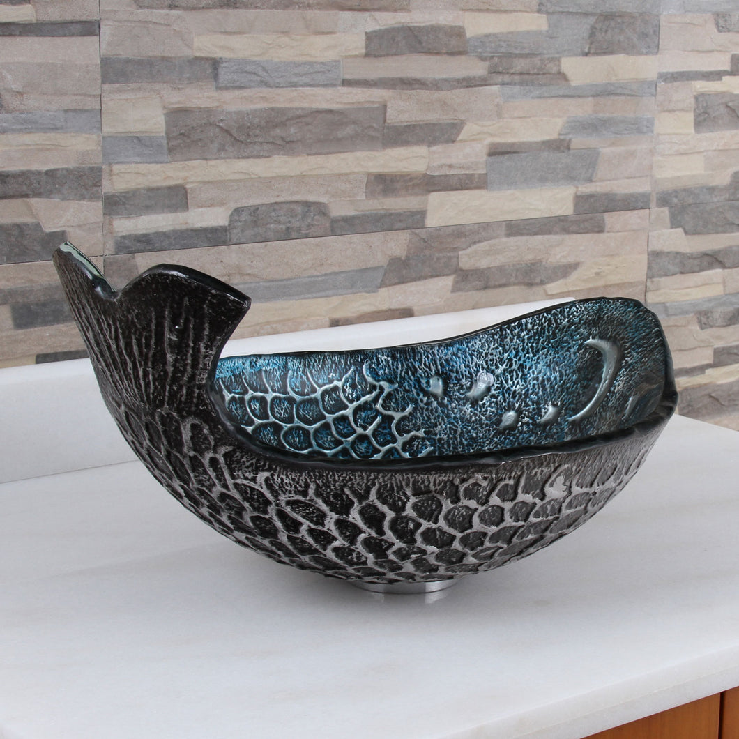 ELITE Pattern Tempered Glass Bathroom Vessel Sink Pacific Whale