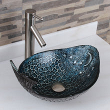 Load image into Gallery viewer, ELITE Pacific Whale Pattern Tempered Glass Bathroom Vessel Sink &amp; Single Lever Faucet Combo

