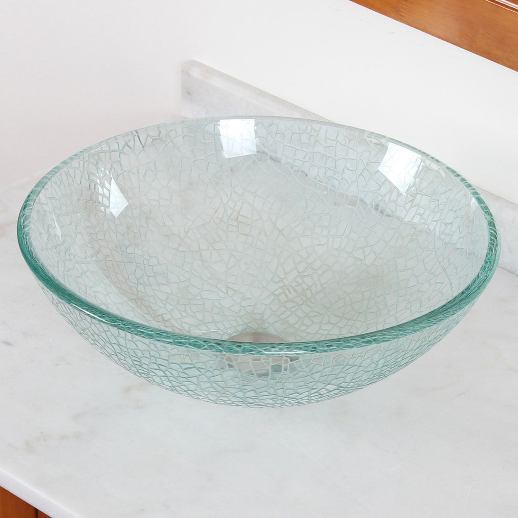 ELITE Transparent Cracking Style Bathroom Glass Vessel Sink S25