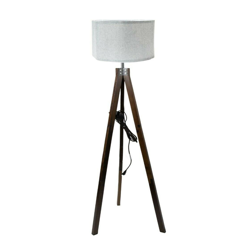 Modern Mid Century Standing Tripod Floor Lamp, Wooden Reading Light
