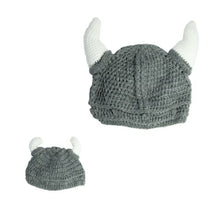 Load image into Gallery viewer, Baby Adult Viking Knit Hat Wool Bull Horn Crochet Beard Beanie Cap Handmade Knit
