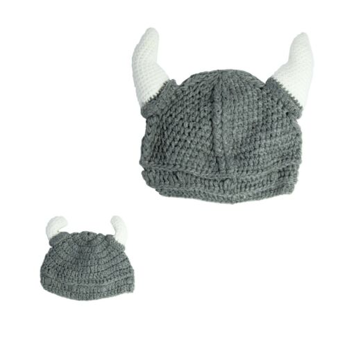 Baby Adult Viking Knit Hat Wool Bull Horn Crochet Beard Beanie Cap Handmade Knit