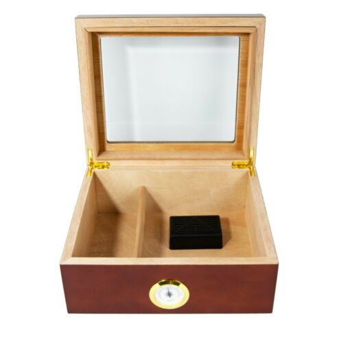 Royal Glass-Top Cigar Humidor - Desktop Humidifier Storage Box for 25-50 Cigars