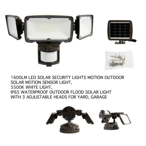 1600LM LED Solar Security Lights Motion Outdoor, Solar Motion Sensor Light BLACK