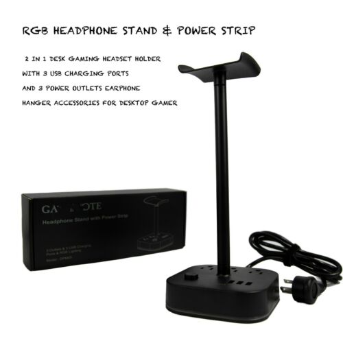RGB Headphone Stand & Power Strip 2 in 1 Desk Gaming Headset Holder