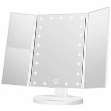 Load image into Gallery viewer, Tri-Fold Lighted Vanity Mirror with 21 LED Lights, Portable Make Up Mirror
