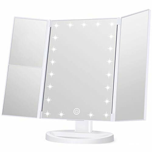 Tri-Fold Lighted Vanity Mirror with 21 LED Lights, Portable Make Up Mirror