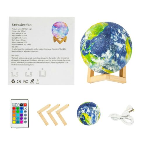 Moon Lamp Kids Night Light,5.9 Inch Galaxy Lamp 16 Colors LED 3D with Wood Stand