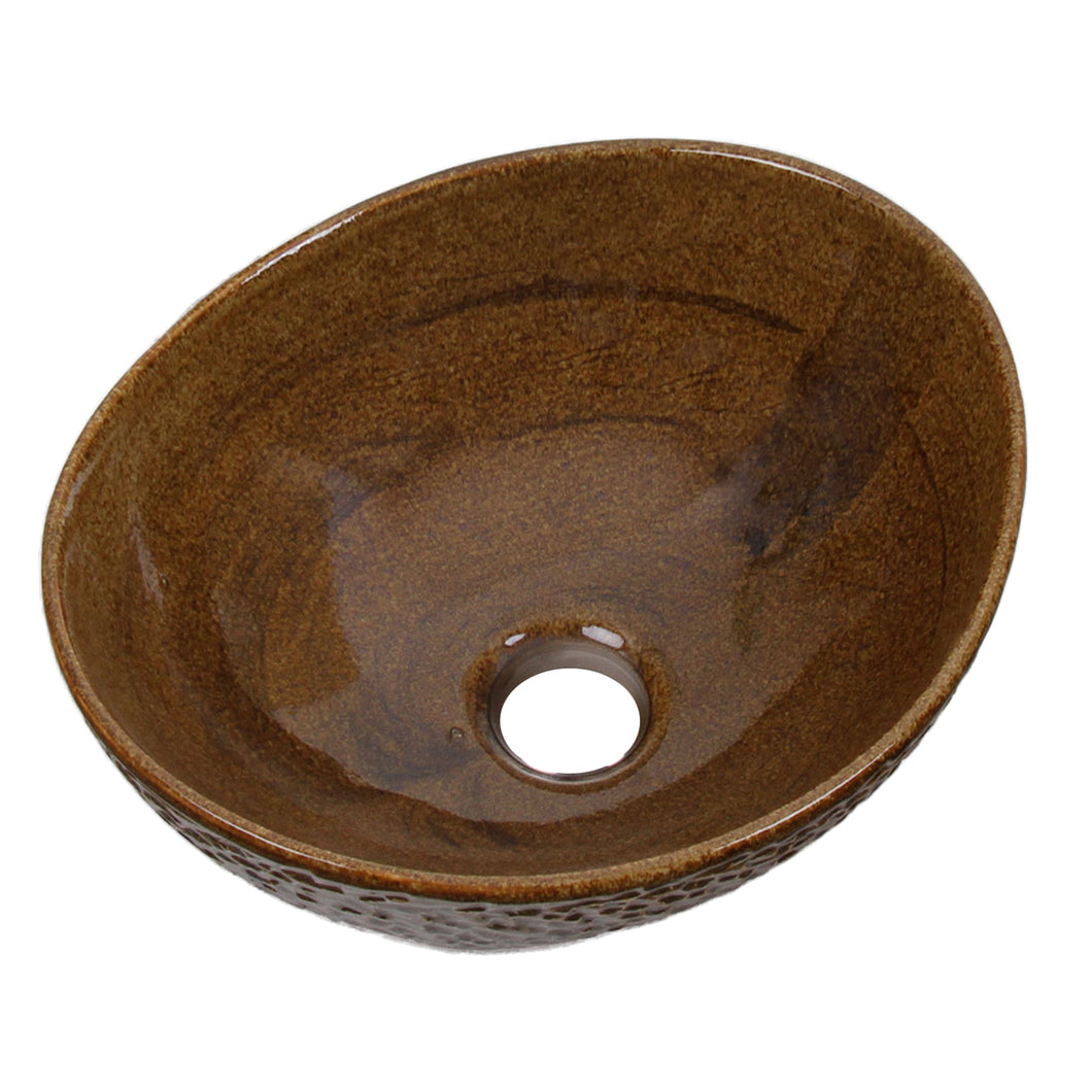 ELITE  Oval Coffee Brown Glaze Ceramic Bathroom Vessel Sink 1551